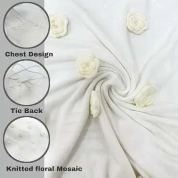 LOUSEA 3D Dress for Women Spaghetti Strap Crochet Maxi Dress Sleeveless Knit Maxi Dress Flower Backless Dress Bodycon Knitted Dresses Beach Long Dress Beach Party Vacation Dress (LS-1003-White,S)