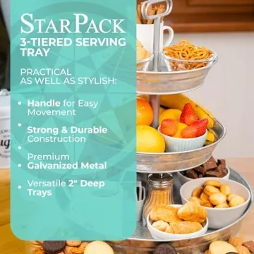 StarPack Rustic Three Tier Serving Tray for Kitchen Decor