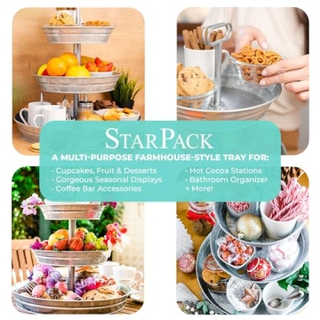 StarPack Rustic Three Tier Serving Tray for Kitchen Decor