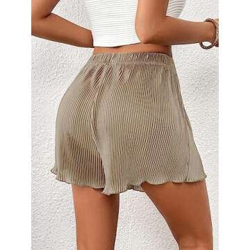 Milumia Women Casual Rib Knit Lettuce Trim Shorts Summer Elastic Waist Loose Shorts Khaki Small