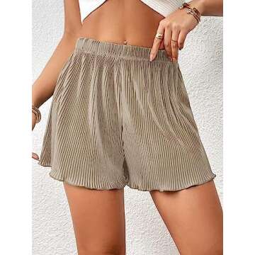 Milumia Women Casual Rib Knit Lettuce Trim Shorts Summer Elastic Waist Loose Shorts Khaki Small