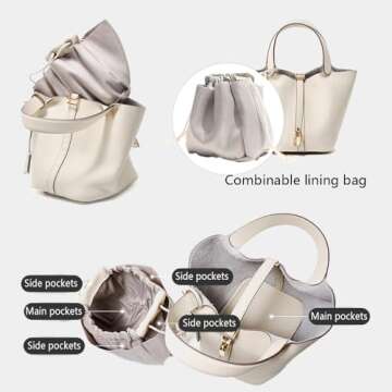 Versatile Genuine Leather Bucket Handbag for Women