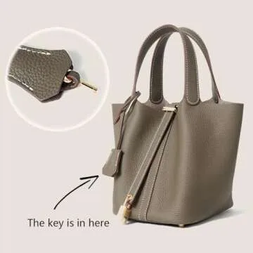 Versatile Genuine Leather Bucket Handbag for Women