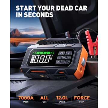 14-in-1 Car Jump Starter, 7000A Jump Starter Jump Box (All Gas 12L Diesel), Jumper Cables Jumper Sta...