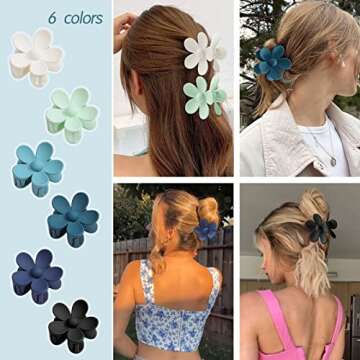 Interesse 6PCS Matte Flower Hair Clips, Large Non-Slip Strong Hold Hair Clips for Women, Cute Daisy Claw Clips for Girls, Hair Accessories for Gifts, 6 Colors