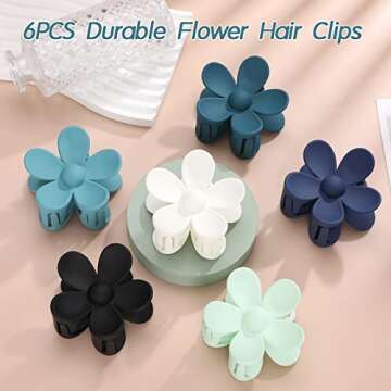 Interesse 6PCS Matte Flower Hair Clips, Large Non-Slip Strong Hold Hair Clips for Women, Cute Daisy Claw Clips for Girls, Hair Accessories for Gifts, 6 Colors