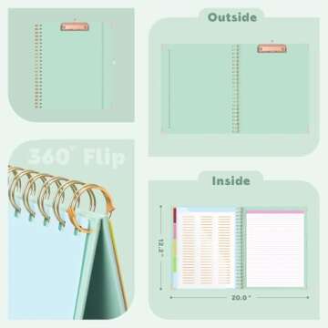 EYROZILL Clipboard with Storage, Clipboards for Letter Size, Clip Board with 5 Folders and 10 Pockets, Spiral Cute Clipboard for Office School Nursing, 8.5'' x 11'' (Sea Foam Green, Letter Size)