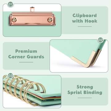 EYROZILL Clipboard with Storage, Clipboards for Letter Size, Clip Board with 5 Folders and 10 Pockets, Spiral Cute Clipboard for Office School Nursing, 8.5'' x 11'' (Sea Foam Green, Letter Size)