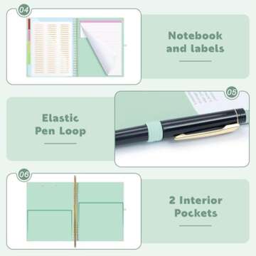 EYROZILL Clipboard with Storage, Clipboards for Letter Size, Clip Board with 5 Folders and 10 Pockets, Spiral Cute Clipboard for Office School Nursing, 8.5'' x 11'' (Sea Foam Green, Letter Size)