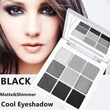 Go Ho Black Grey Silver Smoky Eyeshadow Palette - 9 Colors of Matte & Shimmer Elegance