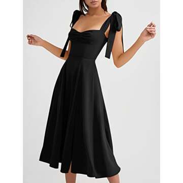 Volemo Women’s Vintage Corset Dress Sweetheart Neckline Tie Strap Slit Sleeveless Swing Elegant Midi Party Cocktail Dress Black XL