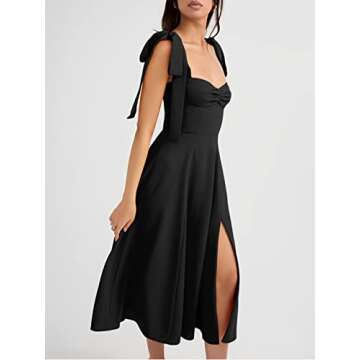 Volemo Women’s Vintage Corset Dress Sweetheart Neckline Tie Strap Slit Sleeveless Swing Elegant Midi Party Cocktail Dress Black XL