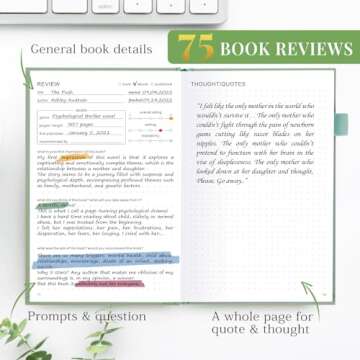 JUBTIC Reading Journal - Book Journal Reading Log for Review and Track Your Reading Progress - Gift Book Accessories for Book Lovers and Voracious Readers - 75 Books，A5 Size (Pastel Green)
