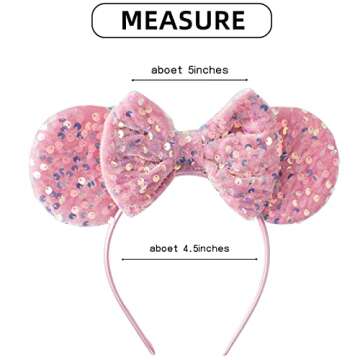 PAITTY Pearl Mouse Ears Bow Headbands for Girls Kids Sparkle Hair Band Ear Headband Party Princess T...