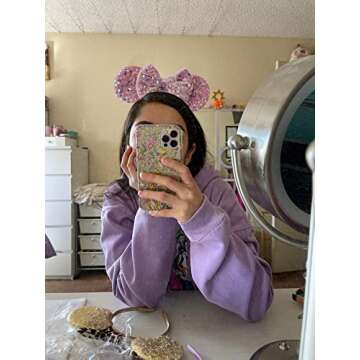 PAITTY Pearl Mouse Ears Bow Headbands for Girls Kids Sparkle Hair Band Ear Headband Party Princess Trip Cosplay Costume Decor (Pink Sequin)