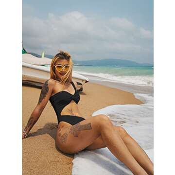 XXTAXN Women's Sexy Thong Cutout Monokinis Tie Beach One Piece Swimsuit Bathing Suit Black