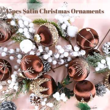 Brown Ornaments for Christmas Tree Decorations - Satin Christmas Ball Ornaments Luxury for Xmas Holi...