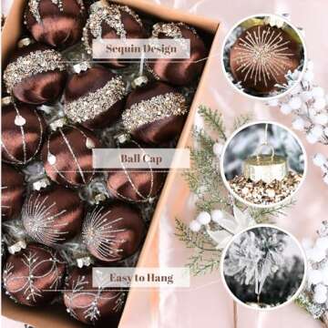 Brown Ornaments for Christmas Tree Decorations - Satin Christmas Ball Ornaments Luxury for Xmas Holiday Party Indoor Decor - 80mm 3.15inch Pack of 15