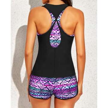 Yonique 3 Piece Athletic Tankini Swimsuits for Women with Shorts Swim Tank Tops with Sports Bra and ...
