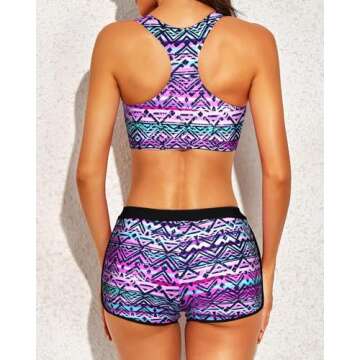 Yonique 3 Piece Athletic Tankini Swimsuits for Women with Shorts Swim Tank Tops with Sports Bra and Boyshorts Bathing Suits XL Tribal Pattern