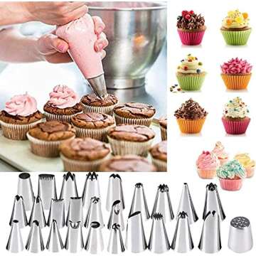 Icing Nozzles Set, Cake Decorating Set, Stainless Steel Piping Icing Nozzles, Reusable Silicone Pipi...