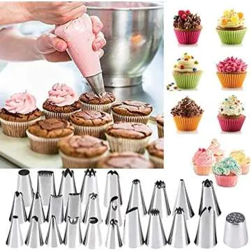 Icing Nozzles Set, Cake Decorating Set, Stainless Steel Piping Icing Nozzles, Reusable Silicone Pipi...