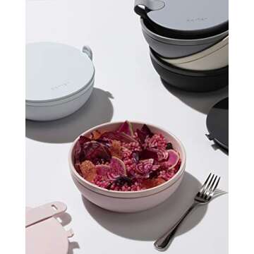 W&P Porter Plastic Bowl Lunch Container w/ Protective Non-slip Exterior, Blush 1 Liter | Lid & Snap-...
