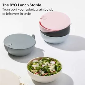 W&P Porter Plastic Bowl Lunch Container w/ Protective Non-slip Exterior, Blush 1 Liter | Lid & Snap-tight Silicone Strap | Food Storage, Bento Box, Meal Prep | BPA-Free Plastic