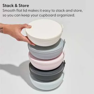 W&P Porter Plastic Bowl Lunch Container w/ Protective Non-slip Exterior, Blush 1 Liter | Lid & Snap-tight Silicone Strap | Food Storage, Bento Box, Meal Prep | BPA-Free Plastic