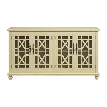 Martin Svensson Home Orsey 63" Solid Wood TV Stand - Antique Cream White Finish - Rustic Style and P...