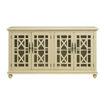 Martin Svensson Home Orsey 63" Solid Wood TV Stand - Antique Cream White Finish - Rustic Style and P...