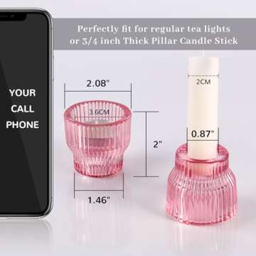 HAVITI 12pcs Pink Taper Candle Holders, Glass Candlestick Holders, Tea Light Candle Holder for Wedding Centerpieces Table Decorations, Votive Candle Holders for Baby Shower Galentines Valentine's Day