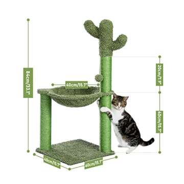 PAWZ Road Cactus Cat Tree, 33 Inchs Cat Tower with Large Soft Hammock and Fully Wrapped Sisal Scratc...
