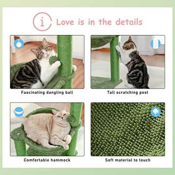 PAWZ Road Cactus Cat Tree, 33 Inchs Cat Tower with Large Soft Hammock and Fully Wrapped Sisal Scratching Post for Indoor Cats