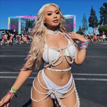 Formery Vintage Body Chains White Pearl Halter Bikini Chest Chain Party Prom Ceremony Festival Body ...