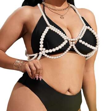 Formery Vintage Body Chains White Pearl Halter Bikini Chest Chain Party Prom Ceremony Festival Body Jewelry Accessories for Women