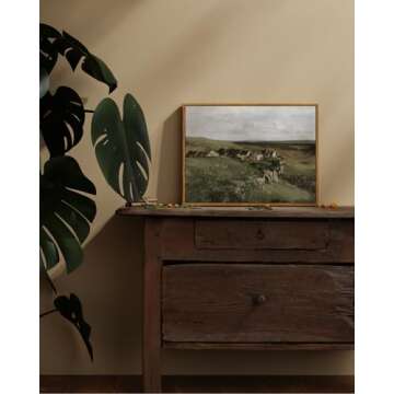 ARPEOTCY Vintage Framed Canvas Wall Art, Rustic Wall Decor for Living Room, 12x16 inch, Vintage Landscape Oil Paintings for Bedroom, Framed Art Prints, for Office