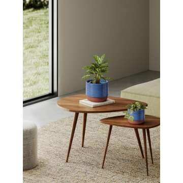 LE TAUCI Plant Pots Indoor, 5.5 + 6.8 Inch Ceramic Pots for Plants with Drainage Holes for Home and Office, Round Modern Flower Pots for Succulent Cactus, Set of 2, Aqua Blue