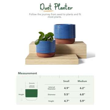 LE TAUCI Plant Pots Indoor, 5.5 + 6.8 Inch Ceramic Pots for Plants with Drainage Holes for Home and Office, Round Modern Flower Pots for Succulent Cactus, Set of 2, Aqua Blue