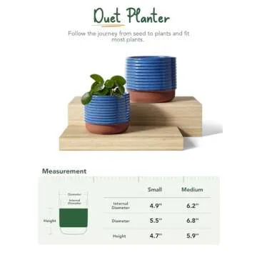 LE TAUCI Plant Pots Indoor, 5.5 + 6.8 Inch Ceramic Pots for Plants with Drainage Holes for Home and Office, Round Modern Flower Pots for Succulent Cactus, Set of 2, Aqua Blue