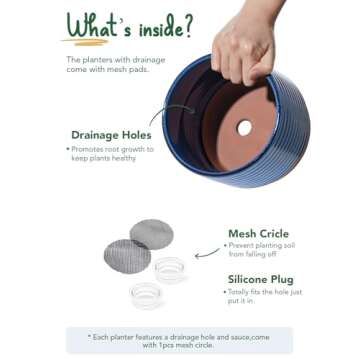 LE TAUCI Plant Pots Indoor, 5.5 + 6.8 Inch Ceramic Pots for Plants with Drainage Holes for Home and Office, Round Modern Flower Pots for Succulent Cactus, Set of 2, Aqua Blue