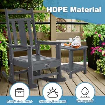 nalone Outdoor Rocking Chairs Set of 2, Oversized Porch Rocker Chair for Adult, All-Weather Resistant Patio Rocking Chair for Garden Lawn(Grey)