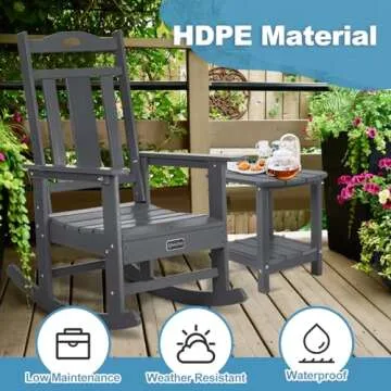 nalone Outdoor Rocking Chairs Set of 2, Oversized Porch Rocker Chair for Adult, All-Weather Resistant Patio Rocking Chair for Garden Lawn(Grey)