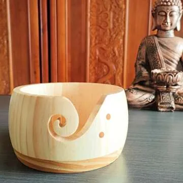 Wooden Yarn Bowl, 5.9 * 3.2inch Knitting Yarn Holder, Yarn Bowls with Holes for Crocheting (A)