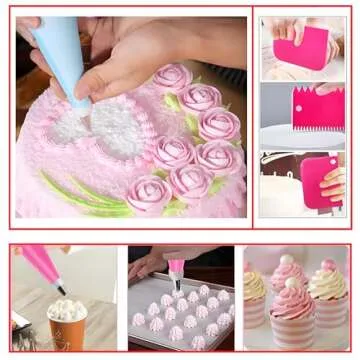YOQXHY 90 Pcs Cake Decorating Kit with Cake Turntable,Cake Leveler,24 Numbered Icing Piping Tips,2 Spatulas,3 Comb Scrapers,2 Couplers,5 Bag Ties and 50 Disposable Pastry Bags