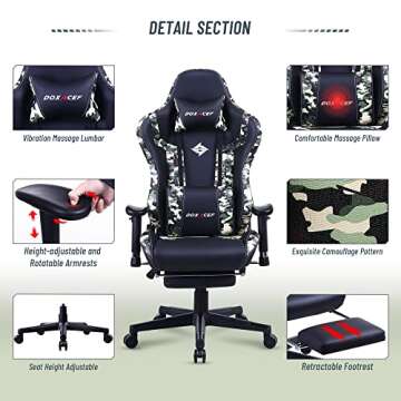 DOXACEF Gaming Chair with Massage and Footrest Large Computer Desk Chair Video Gaming Chair Adjustable Reclining Gamer Chair
