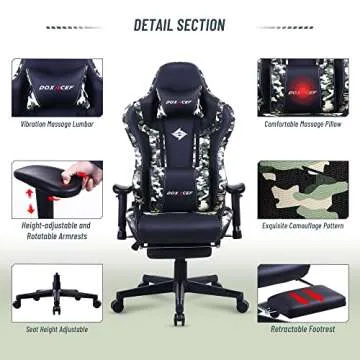 DOXACEF Gaming Chair with Massage and Footrest Large Computer Desk Chair Video Gaming Chair Adjustable Reclining Gamer Chair