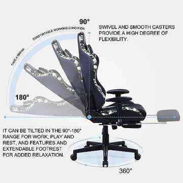 DOXACEF Gaming Chair with Massage and Footrest Large Computer Desk Chair Video Gaming Chair Adjustable Reclining Gamer Chair