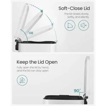 SONGMICS 13 Gallon (50 L) Trash Can, Stainless Steel Kitchen Garbage Can, Recycling or Waste Bin, Soft Close, Step-On Pedal, Removable Inner Bucket, White ULTB050W01