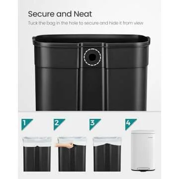 SONGMICS 13 Gallon (50 L) Trash Can, Stainless Steel Kitchen Garbage Can, Recycling or Waste Bin, Soft Close, Step-On Pedal, Removable Inner Bucket, White ULTB050W01